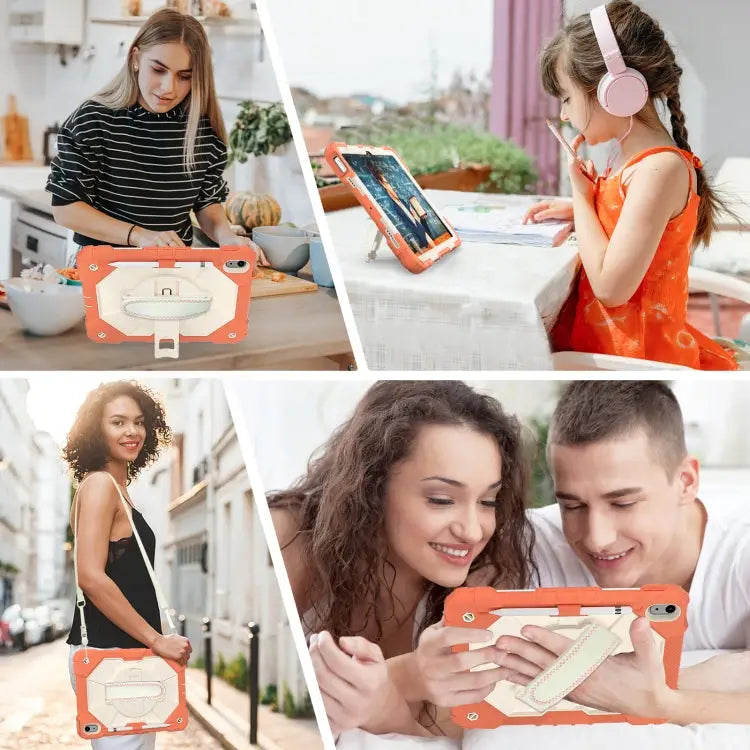 Contrast Color Robot Shockproof Silicon + PC Tablet Protective Case with Crossbody Rope For iPad 10th Gen 10.9 2022