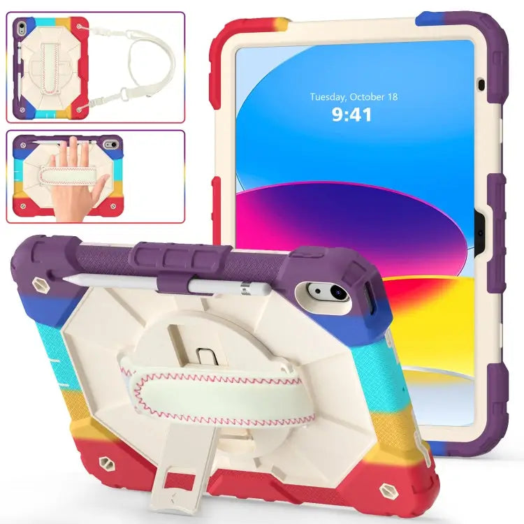 Contrast Color Robot Shockproof Silicon + PC Tablet Protective Case with Crossbody Rope For iPad 10th Gen 10.9 2022