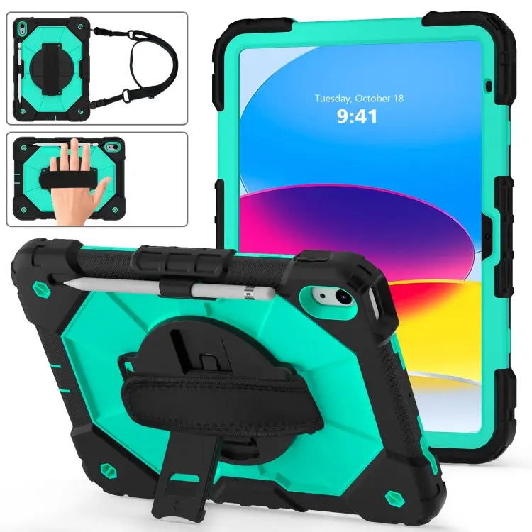 Contrast Color Robot Shockproof Silicon + PC Tablet Protective Case with Crossbody Rope For iPad 10th Gen 10.9 2022