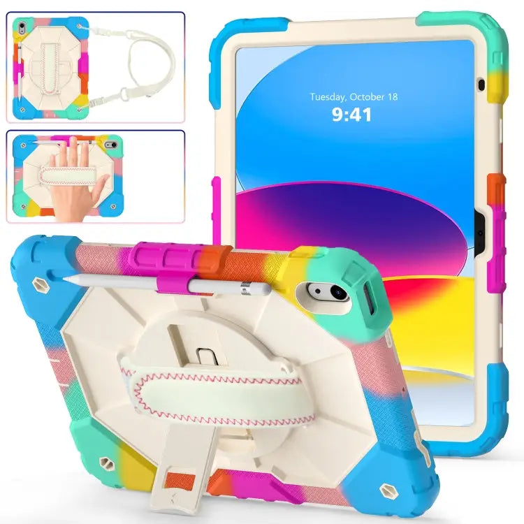 Contrast Color Robot Shockproof Silicon + PC Tablet Protective Case with Crossbody Rope For iPad 10th Gen 10.9 2022