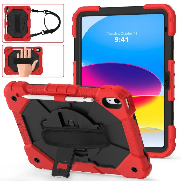 Contrast Color Robot Shockproof Silicon + PC Tablet Protective Case with Crossbody Rope For iPad 10th Gen 10.9 2022