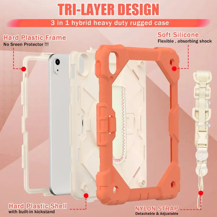 Contrast Color Robot Shockproof Silicon + PC Tablet Protective Case with Crossbody Rope For iPad 10th Gen 10.9 2022