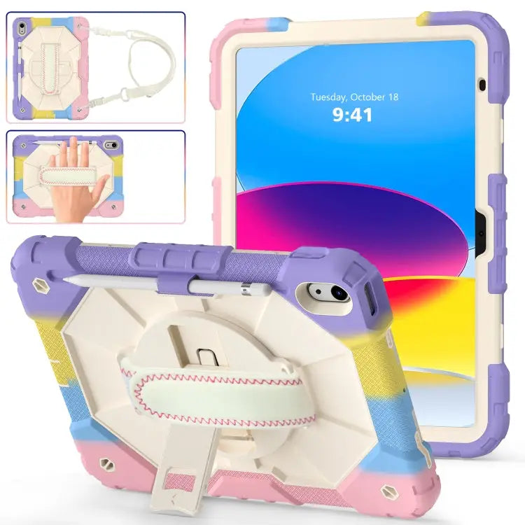 Contrast Color Robot Shockproof Silicon + PC Tablet Protective Case with Crossbody Rope For iPad 10th Gen 10.9 2022