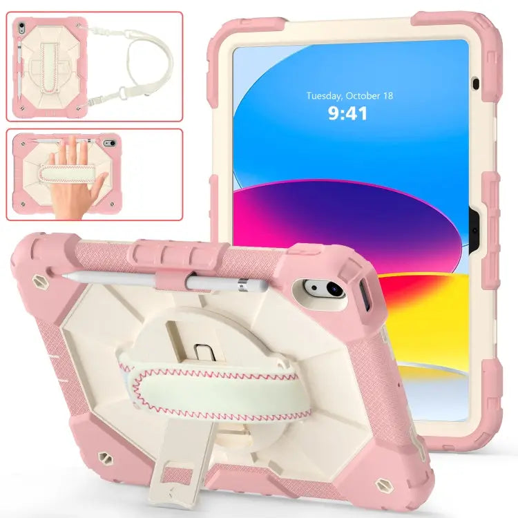 Contrast Color Robot Shockproof Silicon + PC Tablet Protective Case with Crossbody Rope For iPad 10th Gen 10.9 2022