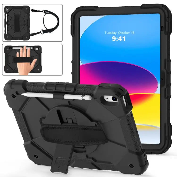 Contrast Color Robot Shockproof Silicon + PC Tablet Protective Case with Crossbody Rope For iPad 10th Gen 10.9 2022