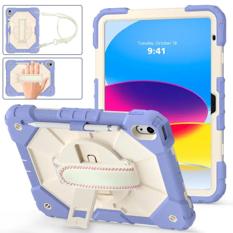 Contrast Color Robot Shockproof Silicon + PC Tablet Protective Case with Crossbody Rope For iPad 10th Gen 10.9 2022