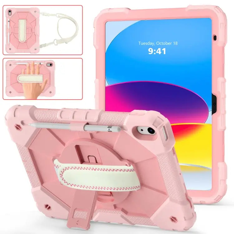 Contrast Color Robot Shockproof Silicon + PC Tablet Protective Case with Crossbody Rope For iPad 10th Gen 10.9 2022