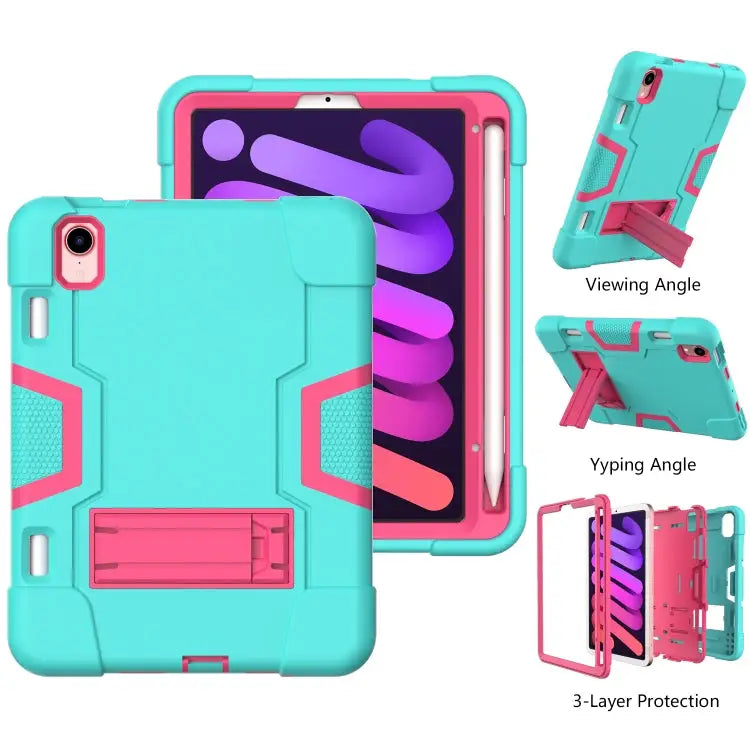 Contrast Color Robot Shockproof Silicone + PC Protective Case with Holder & Pen Slot For iPad mini 2024 / mini 6