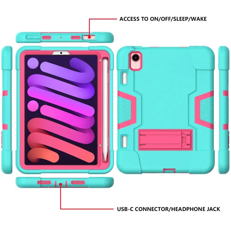 Contrast Color Robot Shockproof Silicone + PC Protective Case with Holder & Pen Slot For iPad mini 2024 / mini 6