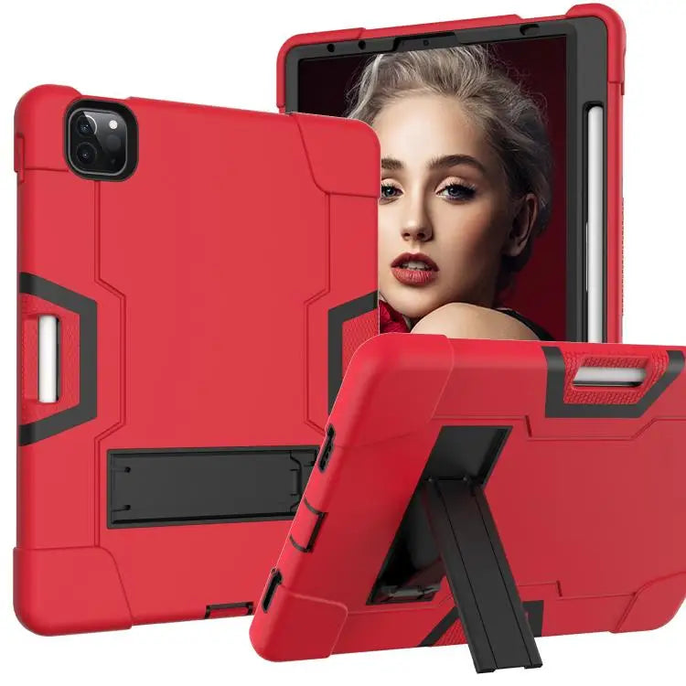 Contrast Color Silicone + PC Combination Case with Holder For Galaxy Tab S5e T720 For iPad 10.2 - For iPad Pro 11 / Red