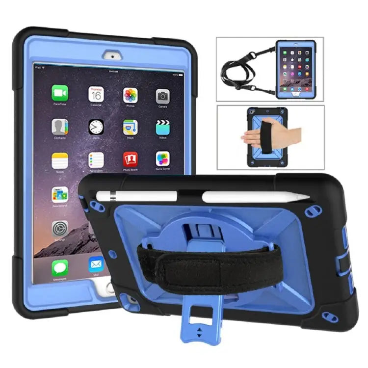 Contrast Color Silicone + PC Combination Case with Holder For iPad mini 3 - For iPad mini 3 / Black + Blue - Apple