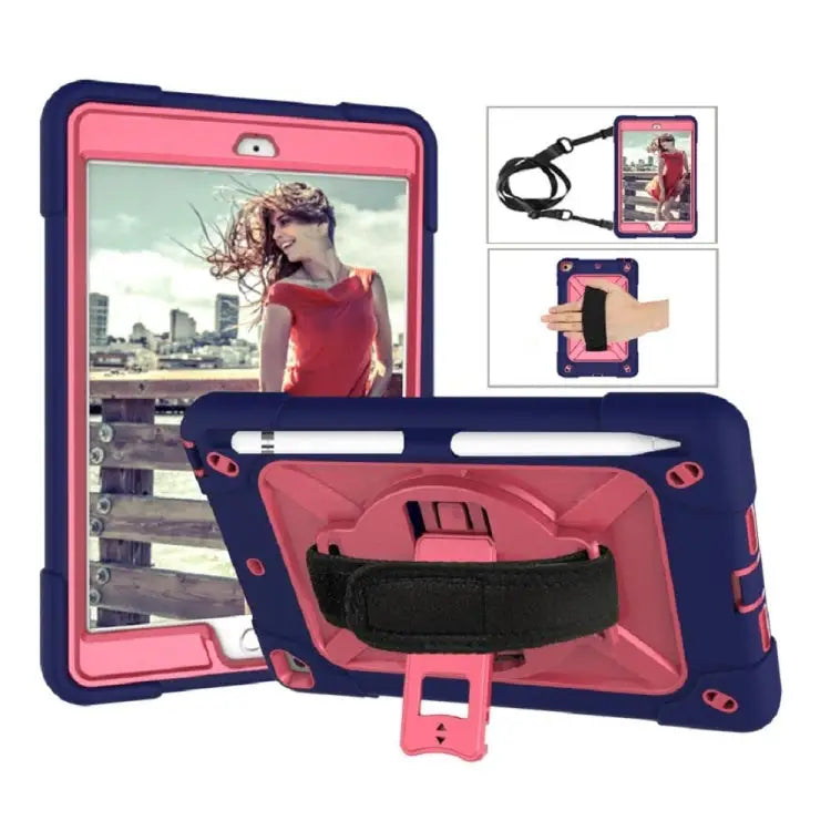 Contrast Color Silicone + PC Combination Case with Holder For iPad mini 3 - For iPad mini 3 / Navy Blue + Rose Red