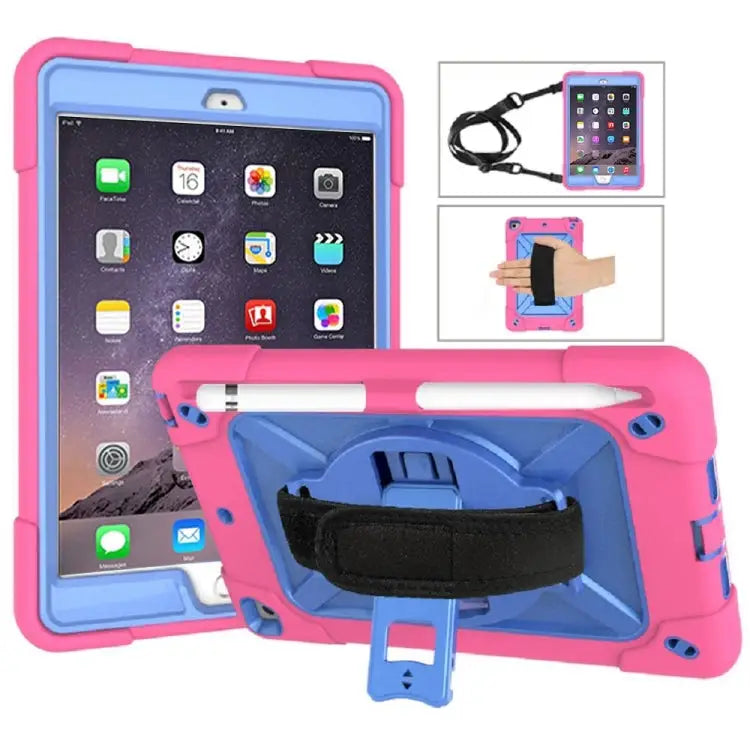 Contrast Color Silicone + PC Combination Case with Holder For iPad mini 3 - For iPad mini 3 / Rose Red + Blue - Apple