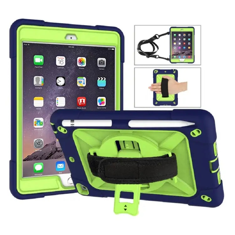Contrast Color Silicone + PC Combination Case with Holder For iPad mini 3 - For iPad mini 3 / Navy Blue + Yellow-green