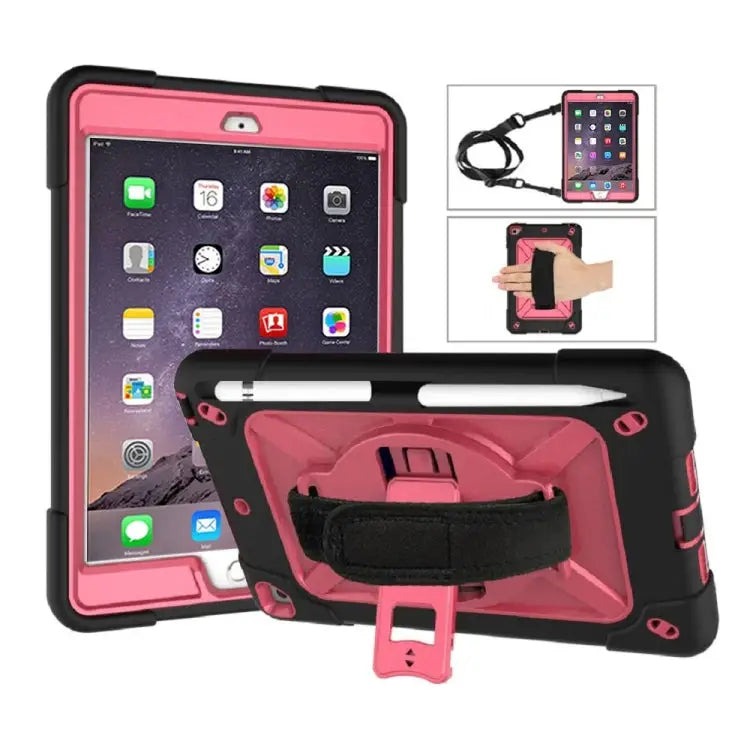 Contrast Color Silicone + PC Combination Case with Holder For iPad mini 3 - For iPad mini 3 / Black + Rose Red - Apple