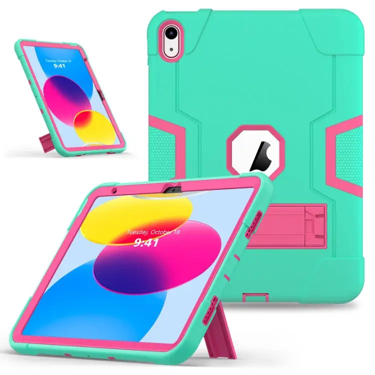 Contrast Color Silicone + PC Tablet Case with Holder For iPad 10th Gen 10.9 2022 - For iPad 10th Gen 10.9 2022 / Mint