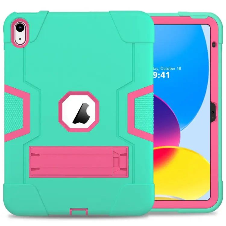 Contrast Color Silicone + PC Tablet Case with Holder For iPad 10th Gen 10.9 2022 - Apple Accessories