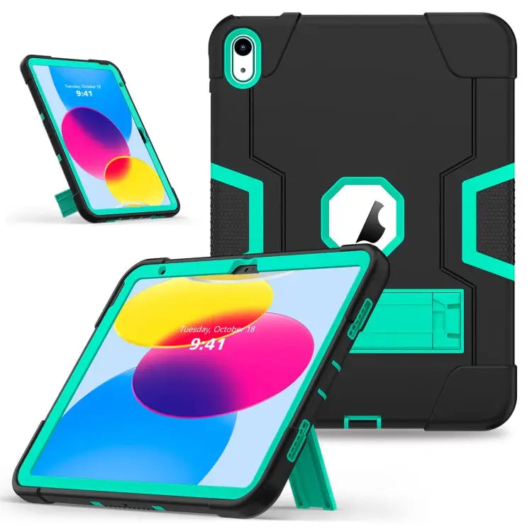 Contrast Color Silicone + PC Tablet Case with Holder For iPad 10th Gen 10.9 2022 - For iPad 10th Gen 10.9 2022 / Black