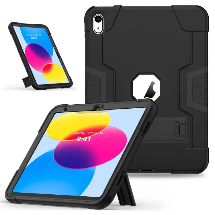 Contrast Color Silicone + PC Tablet Case with Holder For iPad 10th Gen 10.9 2022 - For iPad 10th Gen 10.9 2022 / Black