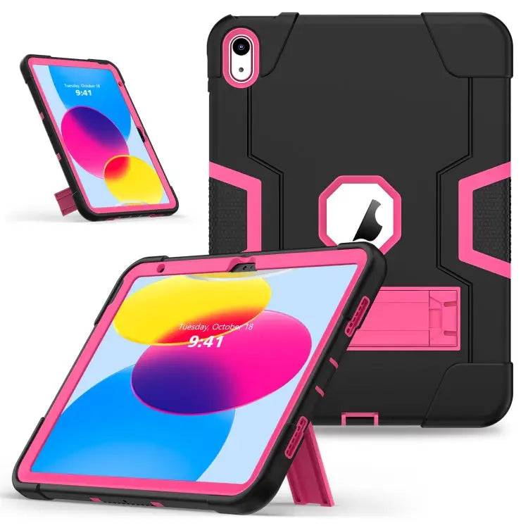 Contrast Color Silicone + PC Tablet Case with Holder For iPad 10th Gen 10.9 2022 - For iPad 10th Gen 10.9 2022 / Black