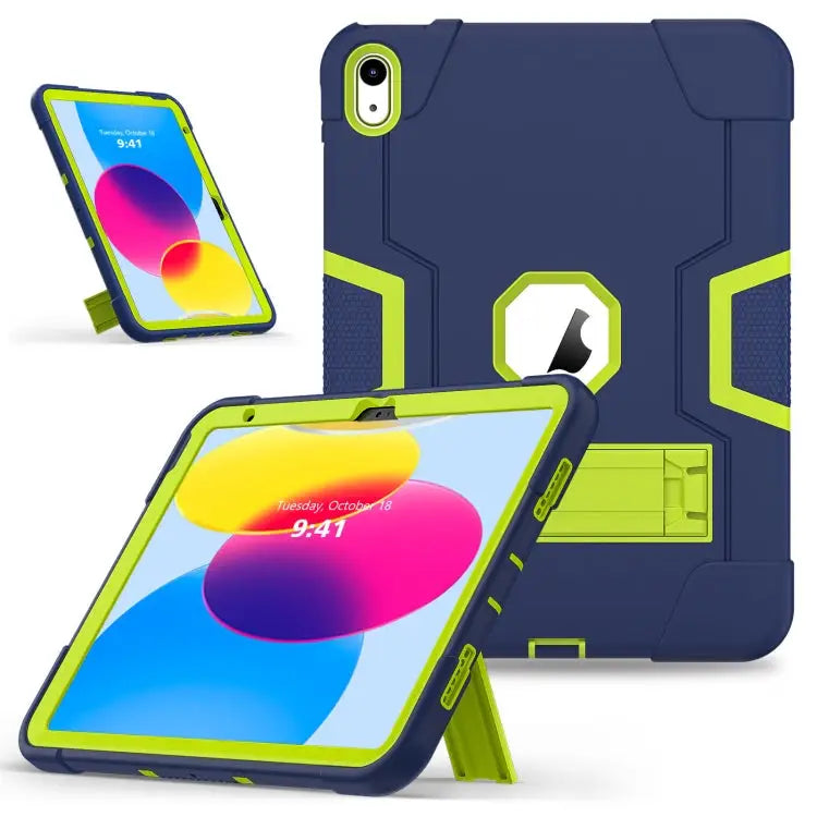Contrast Color Silicone + PC Tablet Case with Holder For iPad 10th Gen 10.9 2022 - For iPad 10th Gen 10.9 2022 / Navy