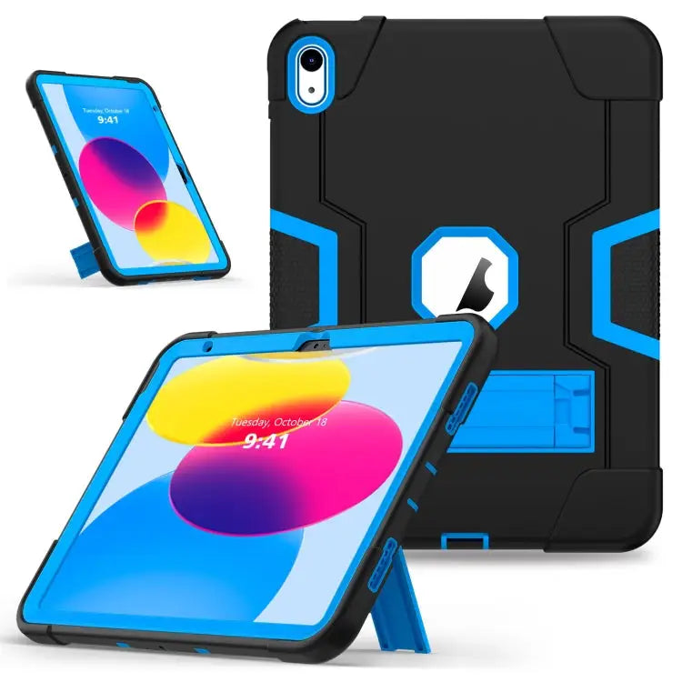 Contrast Color Silicone + PC Tablet Case with Holder For iPad 10th Gen 10.9 2022 - For iPad 10th Gen 10.9 2022 / Black
