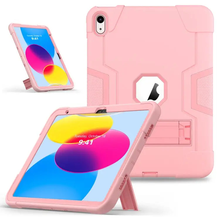 Contrast Color Silicone + PC Tablet Case with Holder For iPad 10th Gen 10.9 2022 - For iPad 10th Gen 10.9 2022 / Rose