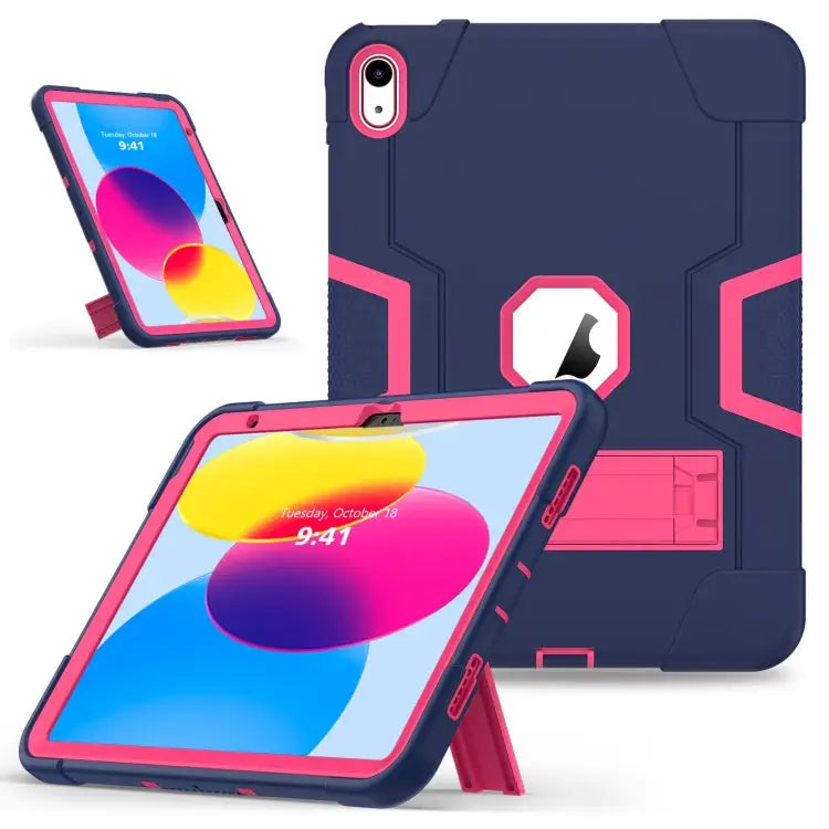 Contrast Color Silicone + PC Tablet Case with Holder For iPad 10th Gen 10.9 2022 - For iPad 10th Gen 10.9 2022 / Navy