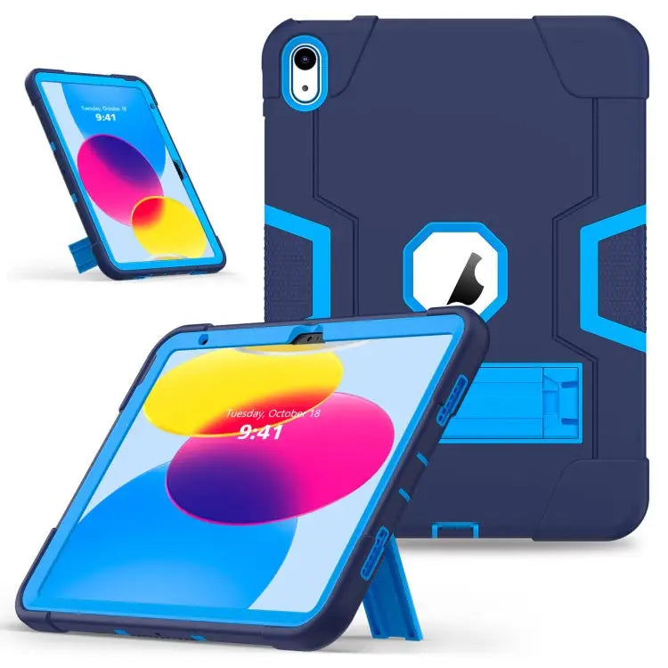 Contrast Color Silicone + PC Tablet Case with Holder For iPad 10th Gen 10.9 2022 - For iPad 10th Gen 10.9 2022 / Navy
