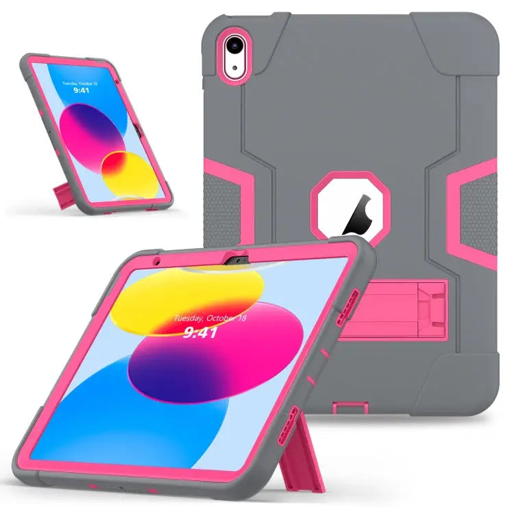 Contrast Color Silicone + PC Tablet Case with Holder For iPad 10th Gen 10.9 2022 - For iPad 10th Gen 10.9 2022 / Grey