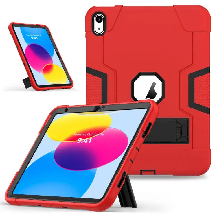 Contrast Color Silicone + PC Tablet Case with Holder For iPad 10th Gen 10.9 2022 - For iPad 10th Gen 10.9 2022 / Red