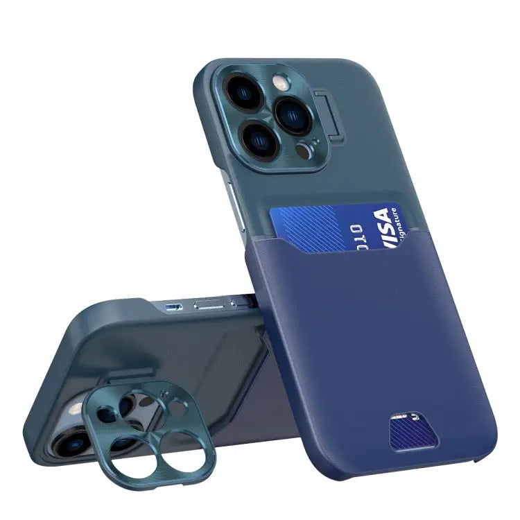 Contrasting Colors Invisible Holder Phone Case - For iPhone 14 Pro Max / Sapphire Green