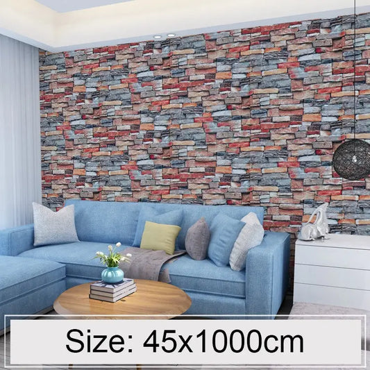 Creative 3D Color Stone Brick Decoration Wallpaper Stickers Bedroom Living Room Wall Waterproof Wallpaper Roll Size: 45