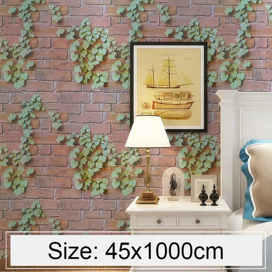 Creative 3D Parthenocissus Stone Brick Decoration Wallpaper Stickers Bedroom Living Room Wall Waterproof Wallpaper Roll
