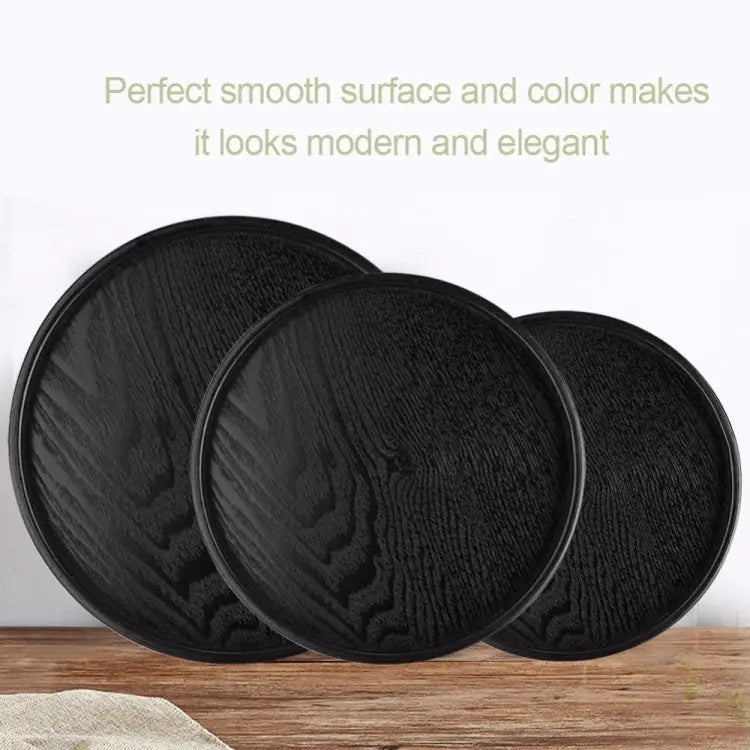 Creative Round Solid Wood Tea Tray Hotel Wooden Tay Storage Tray Diameter: 27 cm Black Diameter: 27cm - Black,