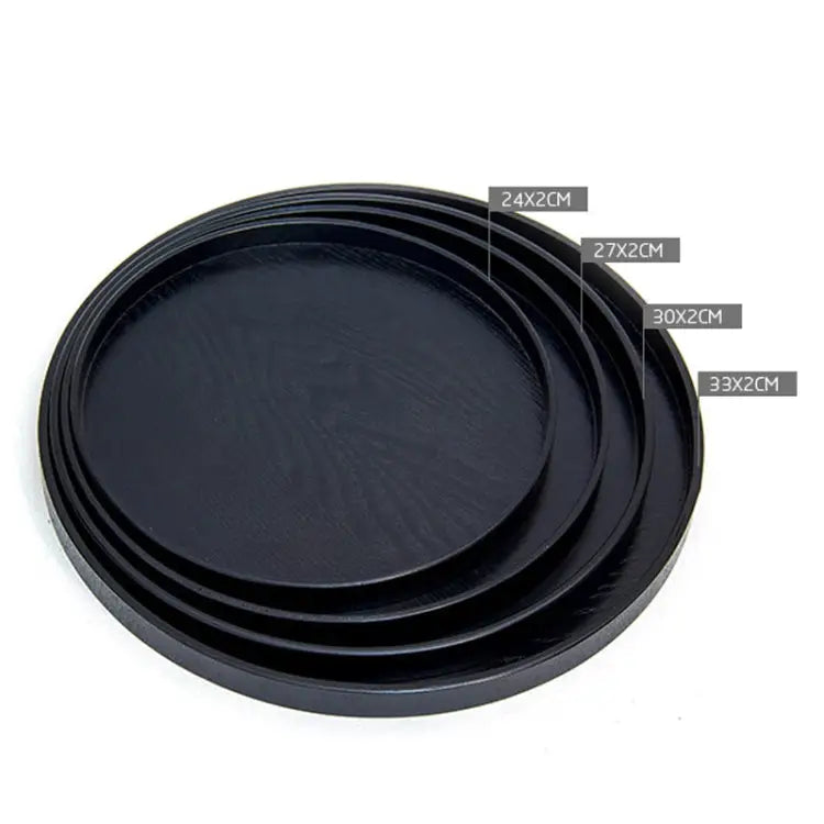 Creative Round Solid Wood Tea Tray Hotel Wooden Tay Storage Tray Diameter: 27 cm Black Diameter: 27cm - Black,