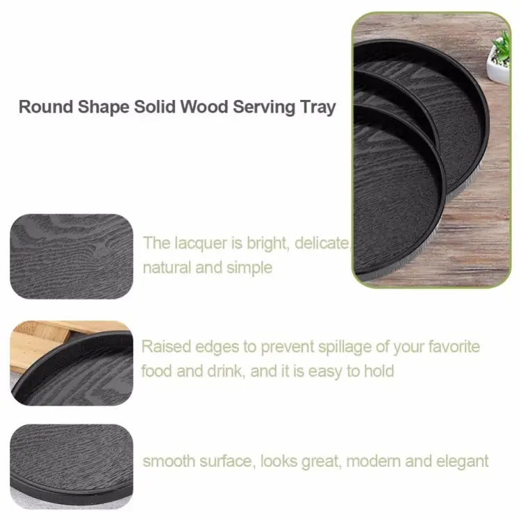 Creative Round Solid Wood Tea Tray Hotel Wooden Tay Storage Tray Diameter: 27 cm Black Diameter: 27cm - Black,
