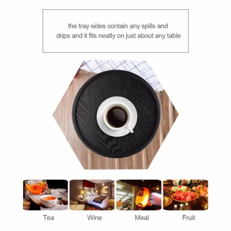 Creative Round Solid Wood Tea Tray Hotel Wooden Tay Storage Tray Diameter: 27 cm Black Diameter: 27cm - Black,