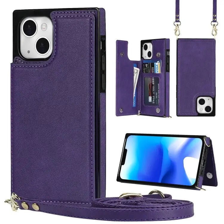 Cross-body Square Dual-Buckle Card Flip Wallet Phone Case For iPhone 14 For iPhone 14 Plus For iPhone 14 Pro For iPhone