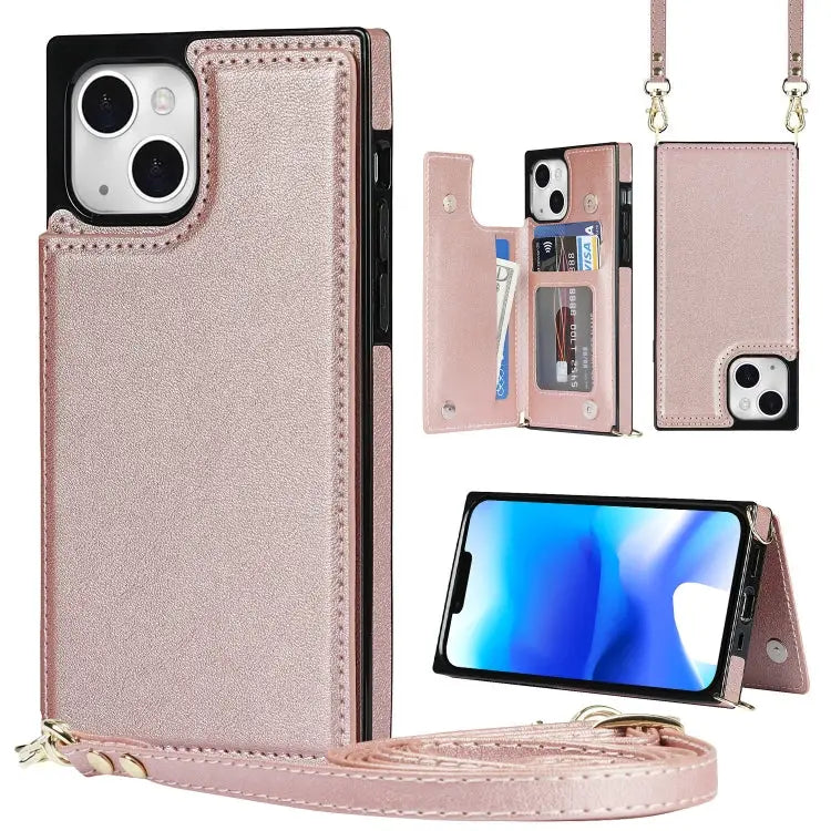 Cross-body Square Dual-Buckle Card Flip Wallet Phone Case For iPhone 14 For iPhone 14 Plus For iPhone 14 Pro For iPhone