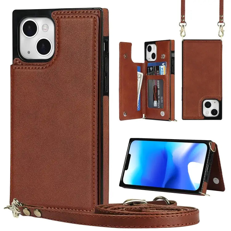 Cross-body Square Dual-Buckle Card Flip Wallet Phone Case For iPhone 14 For iPhone 14 Plus For iPhone 14 Pro For iPhone
