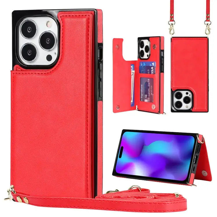 Cross-body Square Dual-Buckle Card Flip Wallet Phone Case For iPhone 14 For iPhone 14 Plus For iPhone 14 Pro For iPhone