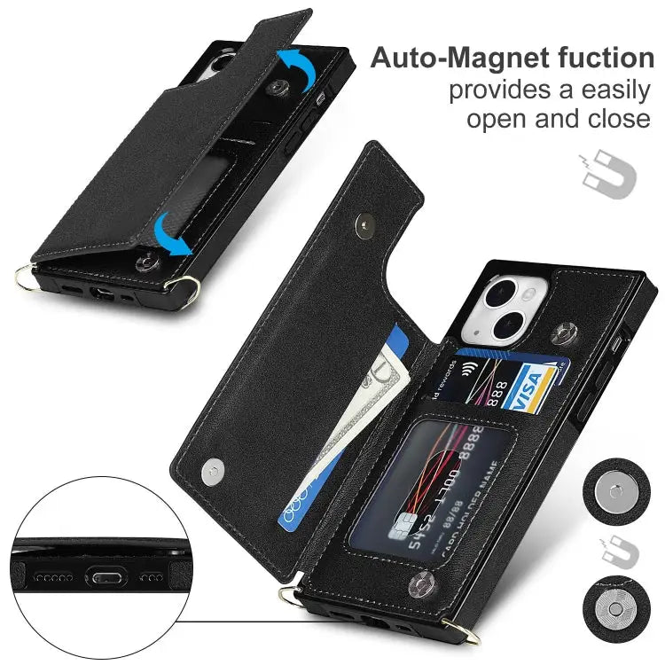 Cross-body Square Dual-Buckle Card Flip Wallet Phone Case For iPhone 14 For iPhone 14 Plus For iPhone 14 Pro For iPhone