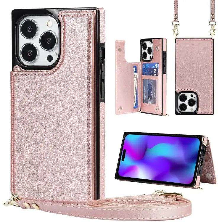 Cross-body Square Dual-Buckle Card Flip Wallet Phone Case For iPhone 14 For iPhone 14 Plus For iPhone 14 Pro For iPhone