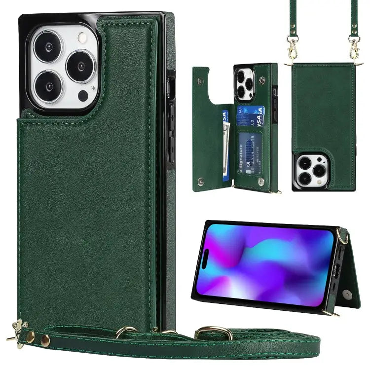 Cross-body Square Dual-Buckle Card Flip Wallet Phone Case For iPhone 14 For iPhone 14 Plus For iPhone 14 Pro For iPhone