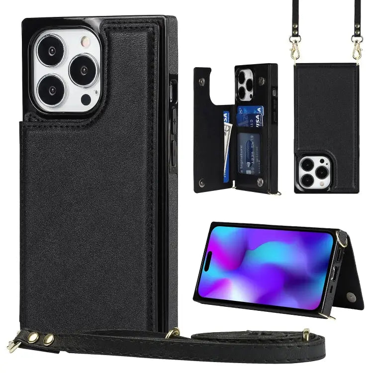 Cross-body Square Dual-Buckle Card Flip Wallet Phone Case For iPhone 14 For iPhone 14 Plus For iPhone 14 Pro For iPhone