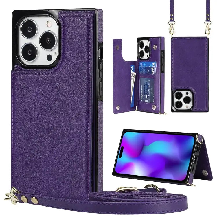 Cross-body Square Dual-Buckle Card Flip Wallet Phone Case For iPhone 14 For iPhone 14 Plus For iPhone 14 Pro For iPhone