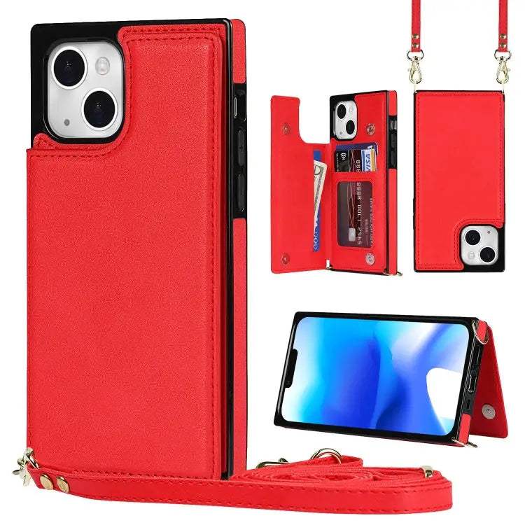 Cross-body Square Dual-Buckle Card Flip Wallet Phone Case For iPhone 14 For iPhone 14 Plus For iPhone 14 Pro For iPhone