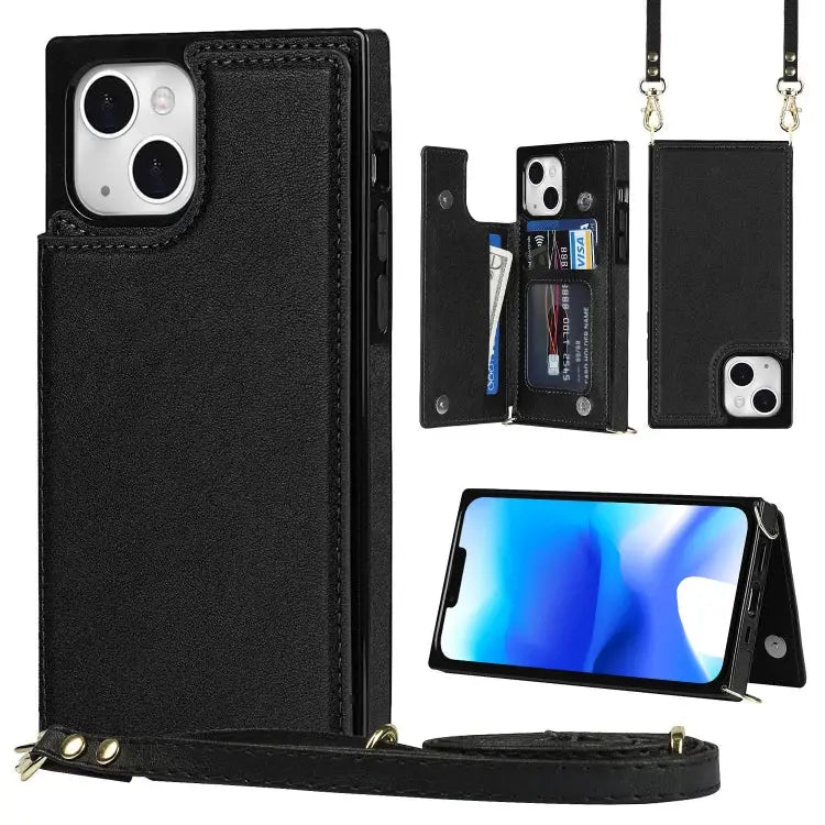 Cross-body Square Dual-Buckle Card Flip Wallet Phone Case For iPhone 14 For iPhone 14 Plus For iPhone 14 Pro For iPhone
