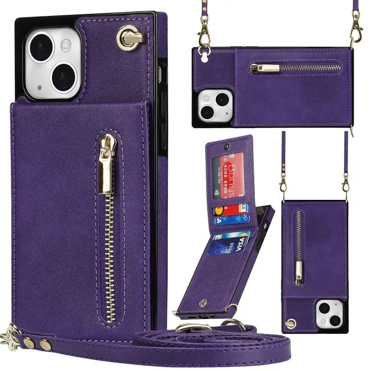 Cross-body Zipper Square Phone Case with Holder For iPhone 13 mini For iPhone 13 For iPhone 13 Pro For iPhone 13 Pro